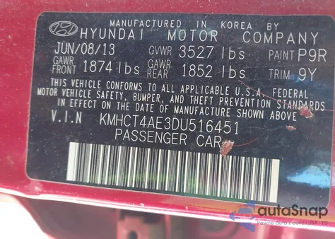 2013 Hyundai Accent Gls z USA, uszkodzony, nr VIN KMHCT4AE3DU516451